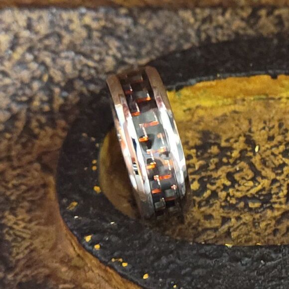 Men's Carbon Fiber Promise Ring - Red Black Carbon Fiber Promise Ring for Guys - Picture 7 of 8